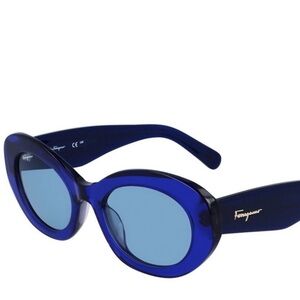 Salvatore Ferragamo Women's Dark Blue Oval Acetate Sunglasses